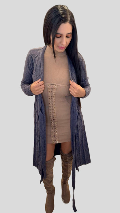 Women’s Long Sleeve Wrap Midi Sweater Dress